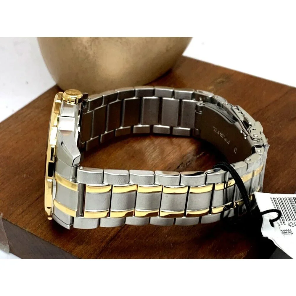 Bulova Men's Watch 98B394 Black Dial Date Quartz Two Tone Stainless Steel 44mm